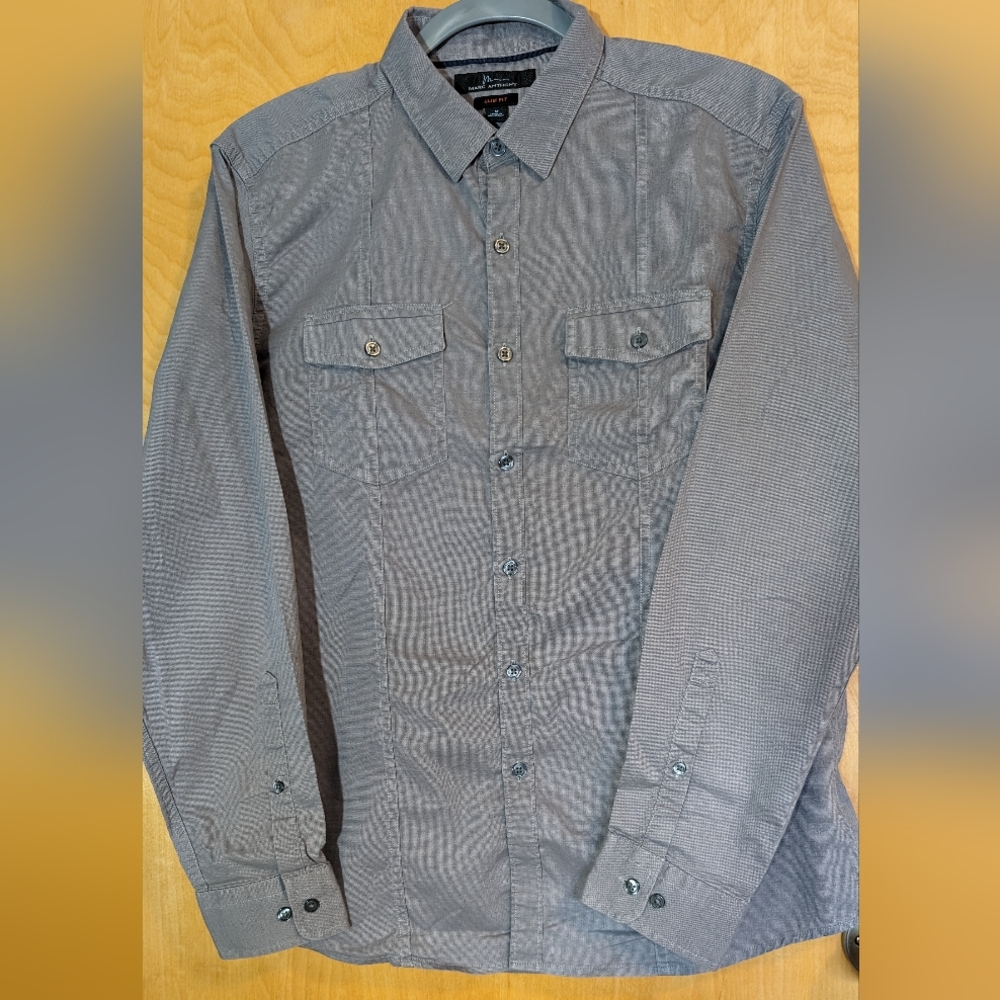 Marc Anthony Slim Fit Dress Shirt Mens Medium Grey Button Up Long